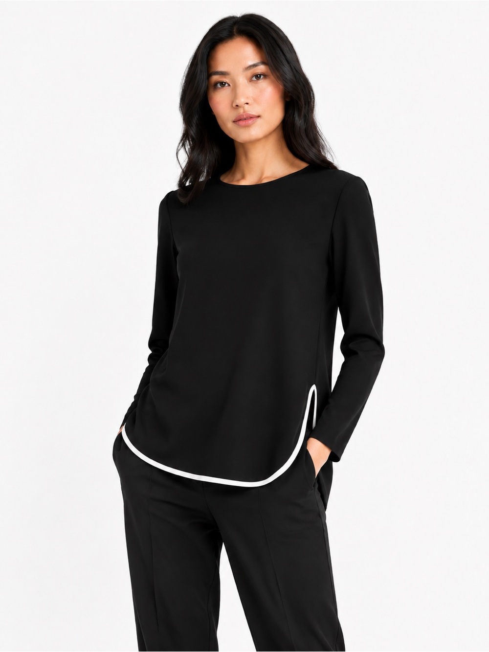 MaxMara Black & White Long Sleeve Blouse